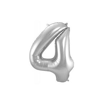 Opblaascijfer 4 zilver