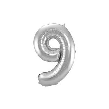 Ballon cijfer 9 zilver. 